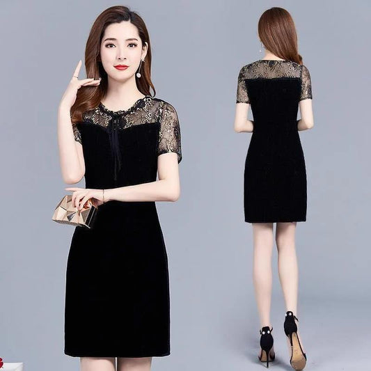 Plus Size Women's Summer Mid Length Lace Panel Slim Fit Hip Dress