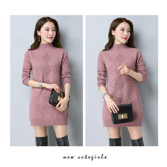 Half Turtleneck Wool Pullover Sweater Loose Mid-length Sweater Women Long Sleeve Bottoming Sweater