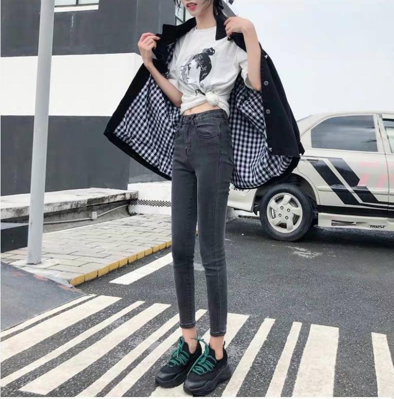 WTEMPO Jeans Women's High Waist Stretch Korean Version of The Slim Was Thin and Wild Tight Nine-point Pants