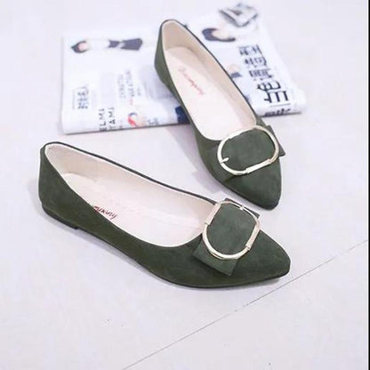 Pointed Toe Single Shoes All-match Square Buckle Women's Shoes Flat Heel Flat Shallow Mouth Comfortable Casual Women's Shoes Work Shoes