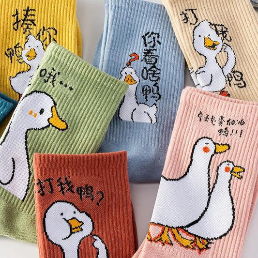Five Pairs of Women's Socks Fashion Print Cartoon Pattern Socks Winter Thick Warm Pile Pile Socks