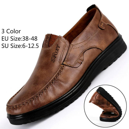 Men's Casual Genuine Leather Shoes Breathable Comfortable Men's Loafers Business Oxford Leather Flats Shoes Breathable Dad Shoes