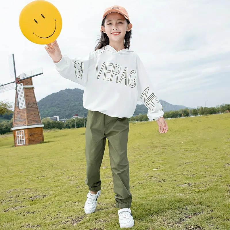 Girls Sweater Set Hooded Pullover Long Sleeve Sweater Casual Loose Pants Two Piece Set Spring and Autumn Children Sports Two Piece Set