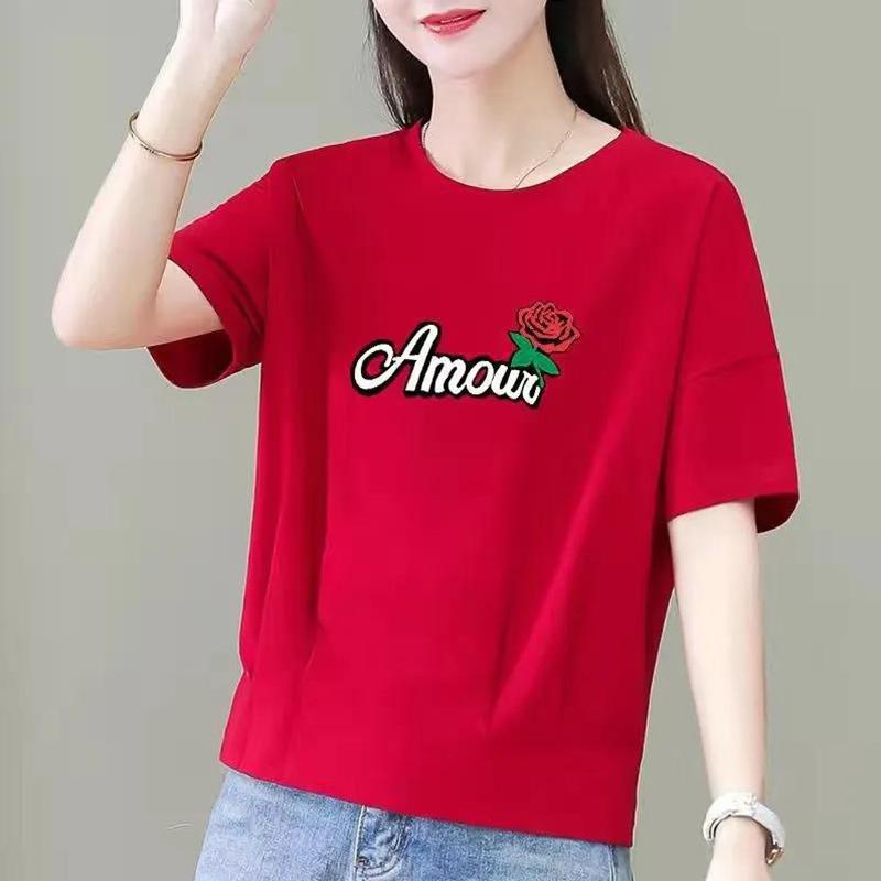 100% Cotton Pleated Short-sleeved Printed T-shirt Girls Summer Top Loose and Comfortable All-match Trendy Gown