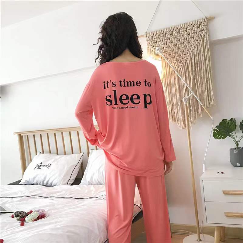 Spring Autumn Pajamas Set Modal Long Sleeve Moon Printing Pyjama Suit Ladies Loose Large Size Home Wear Outer Wear Suit