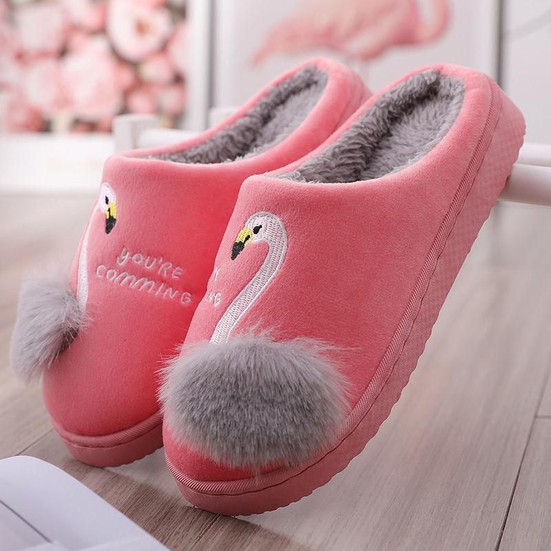 Autumn and Winter Pure Cotton Slippers Flamingo Design Shoes Fashion Flat Cotton Shoes Indoor Casual Shoes