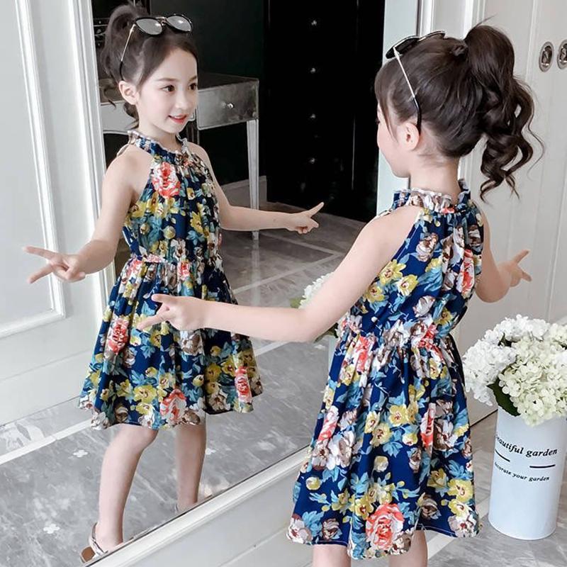 Children's Fashion Ruffle Print Dress Girl Casual Off Shoulder O-neck Above Knee Dresses