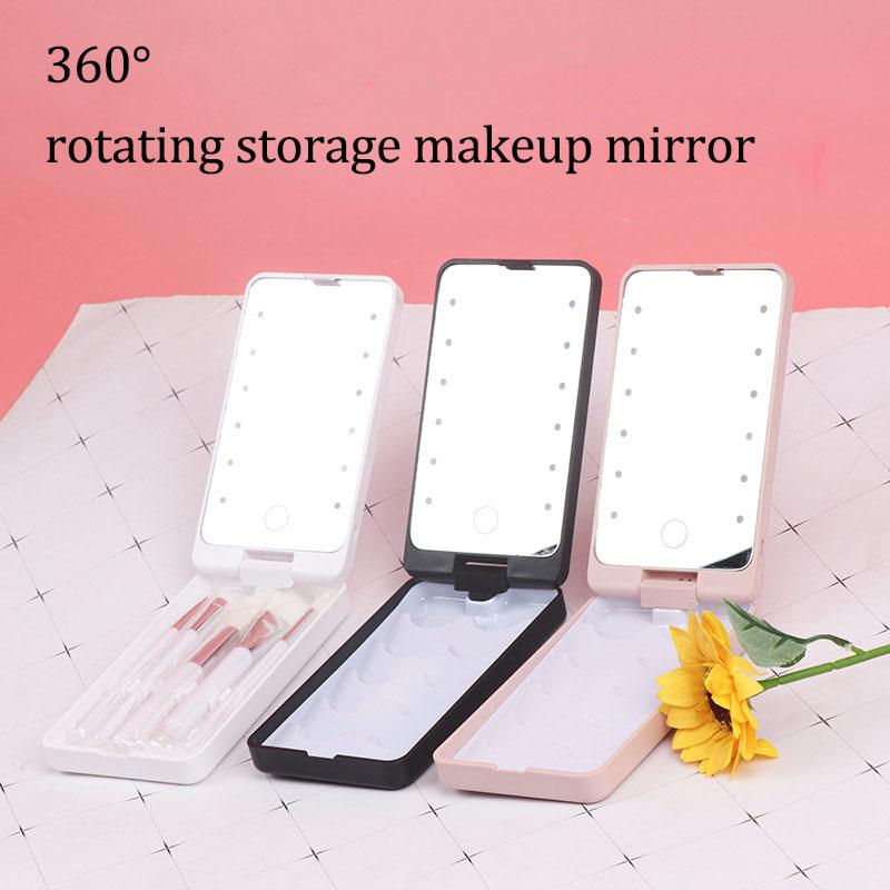 USB Rechargeable LED Makeup Mirror Folding Light Convenient Ladies Portable Rotating Storage Vanity Mirror