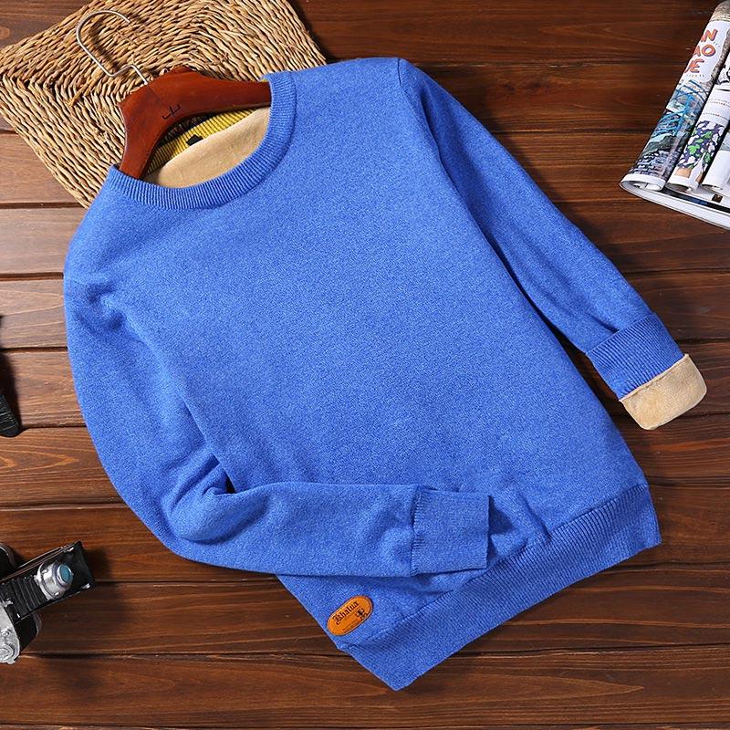 Winter Men's Plush Thick Sweater Korean Slim Thick Warm Sweater V-neck Slim All-match Clothes