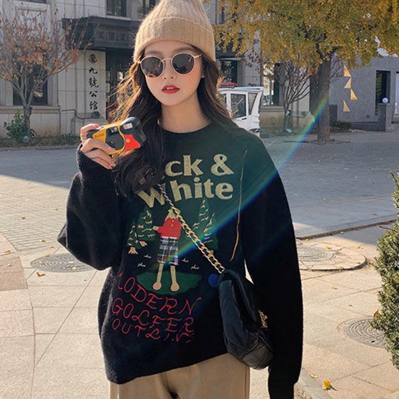 Christmas Sweater Women Fall Winter Retro Embroidery Pattern Pullover Sweater All-match Fashion Jacket Outer Wear
