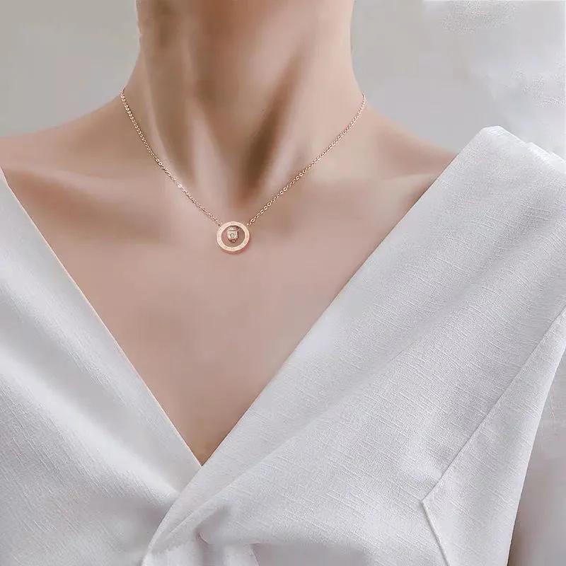 Roman Numerals Necklace Titanium Steel Clavicle Chain Ring Pendant Necklace Chokers for Girls Ersonalized Ornaments Jewelry