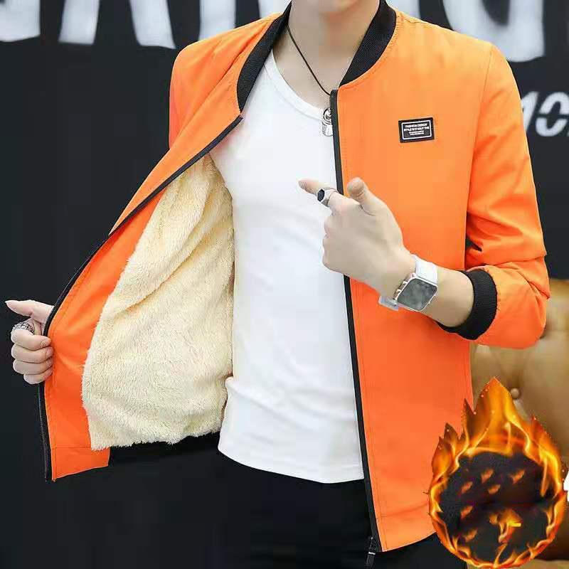 Winter Plus Velvet Thickening Men's Youth Thin Slim Casual Fashion Trend Stand-up Collar Jacket