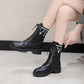 Women's British Style Martin Boots Plush Fleece Boots Winter All-match Flat Motorcycle Boots