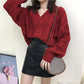 Autumn and Winter Fashion Casual Jacket Red Thick Sweater Loose Short Youth Women Pullover