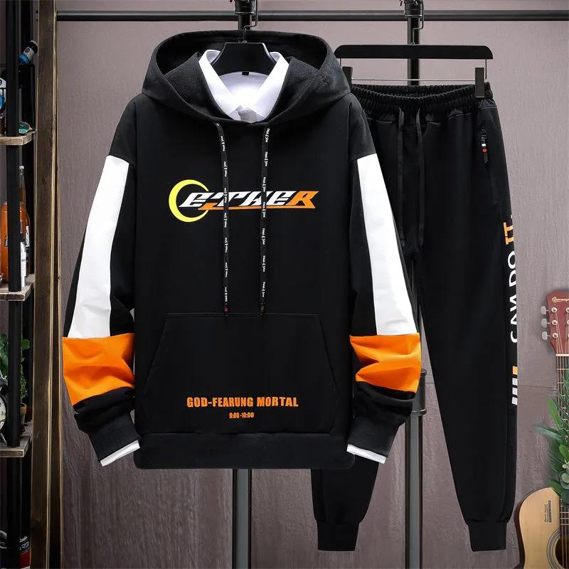 Teen Trendy Sweater Suit Men Sports Suit Hooded Pullovers and Casual Pants Campus Clothing