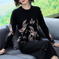 Women's Plus Size Knit Sweater Vintage Printed Cashmere Sweater Female High-end O-Neck Woolen Sweater Outwear Jacquard Weave Pullover Warm Jumper Top
