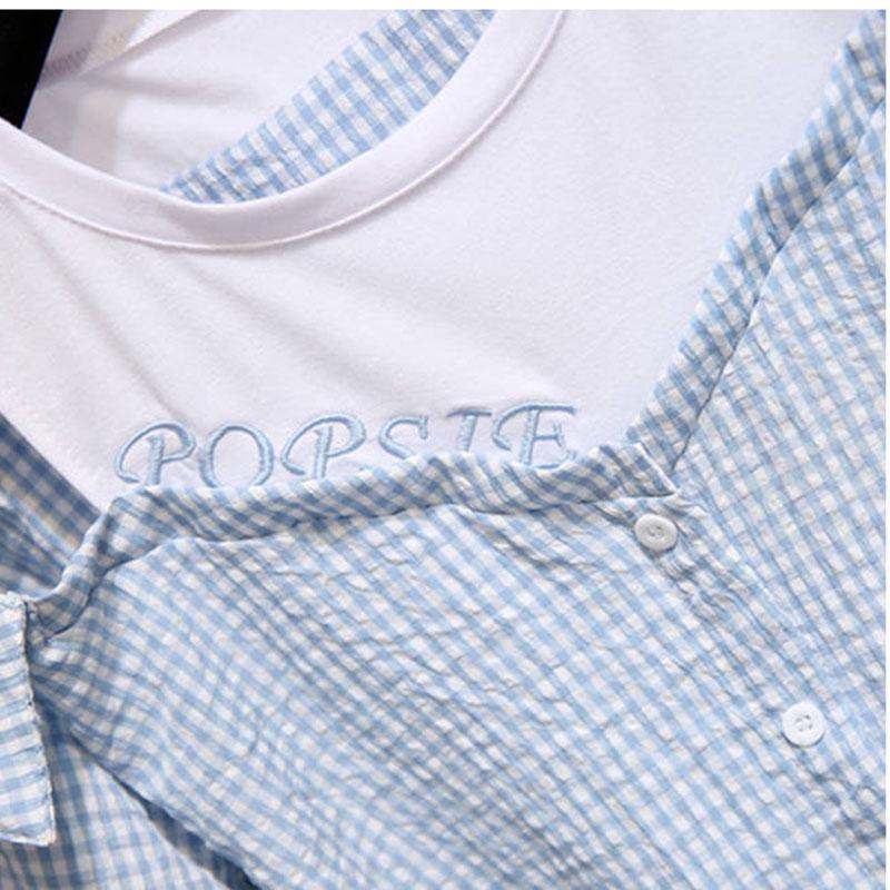 Pofulove Summer Sweet Plaid Off Shoulder Shirt Shorts Two Pieces Sets Shorts Sets Women Outfits