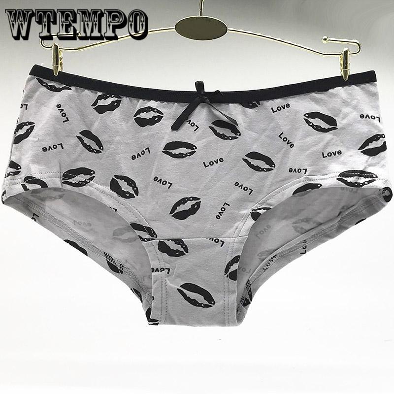 6 Pcs/Lot Funny Cartoon Prints Lady Panties Women Underwear Cute lipsbreathable Briefs