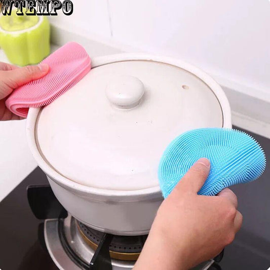 Dishwashing Scrubber Silicone Bowl Cleaning Brush Scouring Pad Pot Pan Wash Kitchen Cleaner