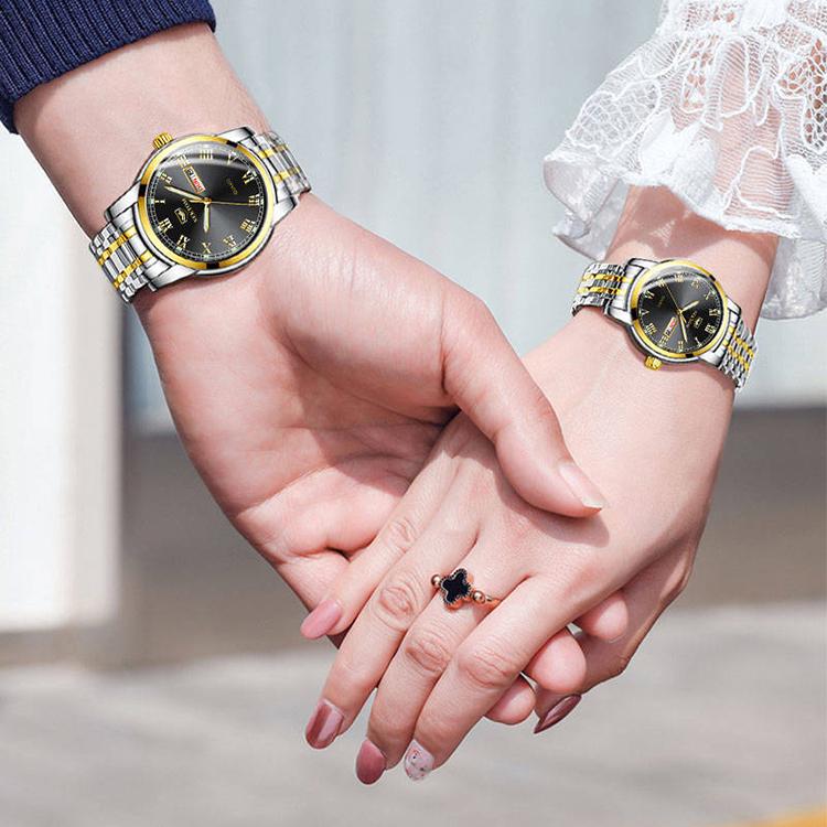 Couple Waterproof Steel Strap Dual Calendar Round Dial Quartz Watch High-end Men Women Jewelry Watch