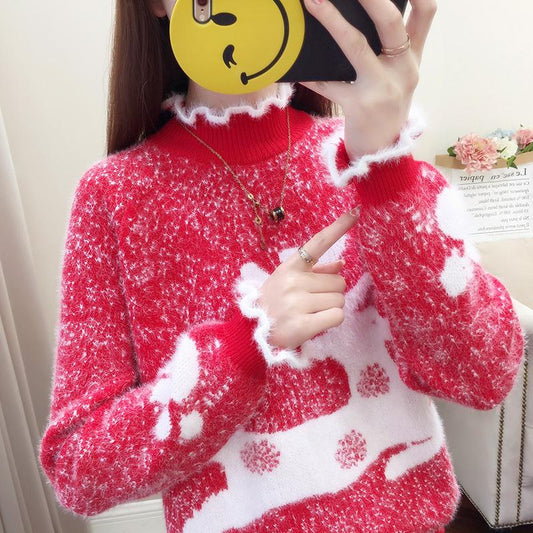 Winter Women's Sweater Long Sleeve Large Size Sweater Crew Neck Sweater Cashmere Warm Sweater