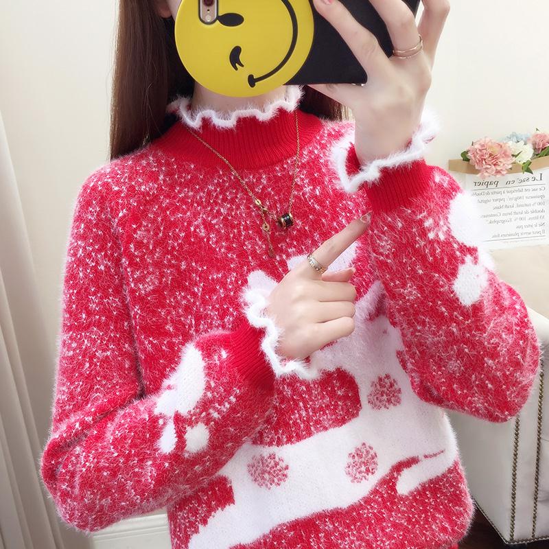 Large Size Sweater Round Neck Sweater Cashmere Warm Sweater Winter Ladies Sweater Long Sleeves