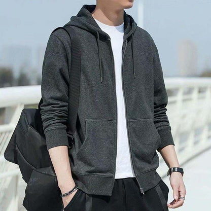 Hooded Sweater Men's Autumn Long Sleeve Loose Autumn Winter Zipper Solid Color Jacket