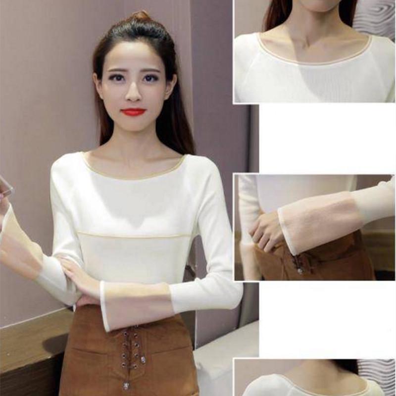 Pofulove flared sleeves hit color wild round neck jumper long sleeve bottoming sweater women