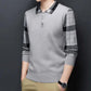 Spring and Autumn Men's Wool Sweater Shirt Plaid Collar Lapel Warm Polo Shirt Slim Top Bottom Shirt