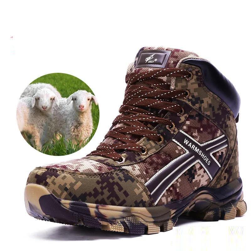 Cotton Shoes Outdoor Wool Cold Boots Fur One Winter Snow Boots Men's High-top Warm Cotton Boots Camouflage