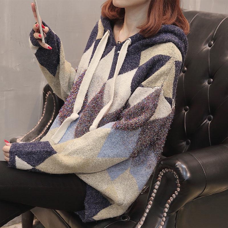 Pofulove hedging loose autumn and winter new bright silk lazy wind knitted small fresh and sweet
