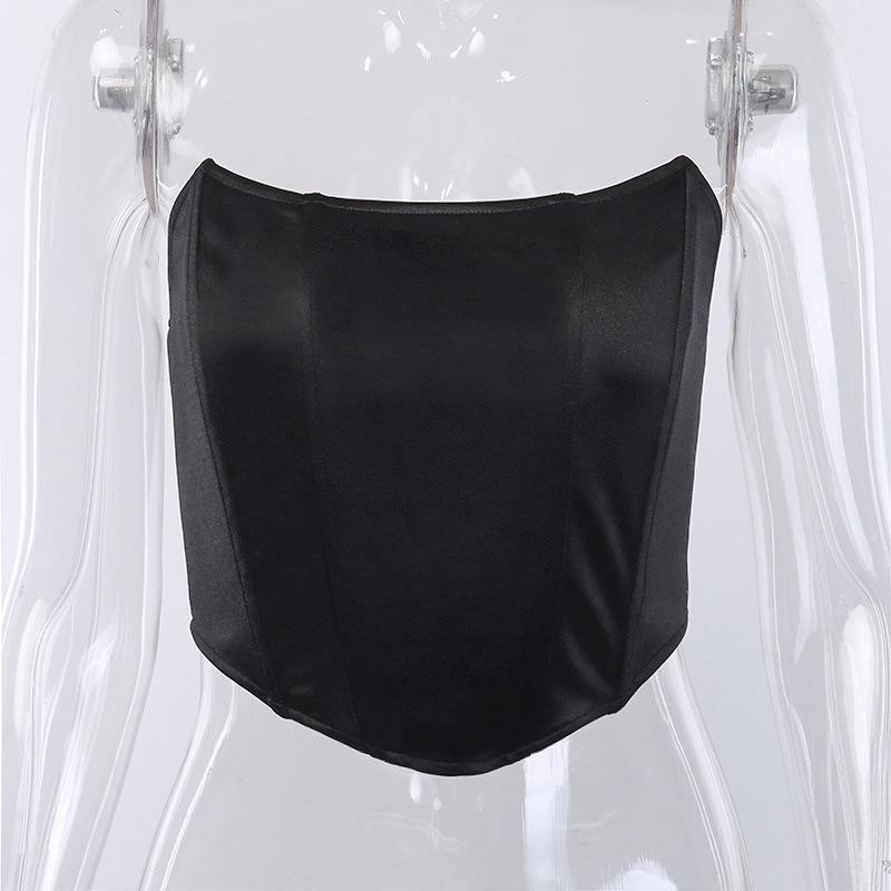 Sleeveless Sexy Corset Off Shoulder Velvet Crop Tops Vest Female Underwear Backless Bustier Top Solid Summer Women's Clothing Halter Bar