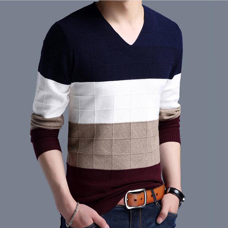 Cashmere Wool Sweater Men 2019 Autumn Winter Slim Pullovers Men V-Neck Pull Homme Christmas Sweaters
