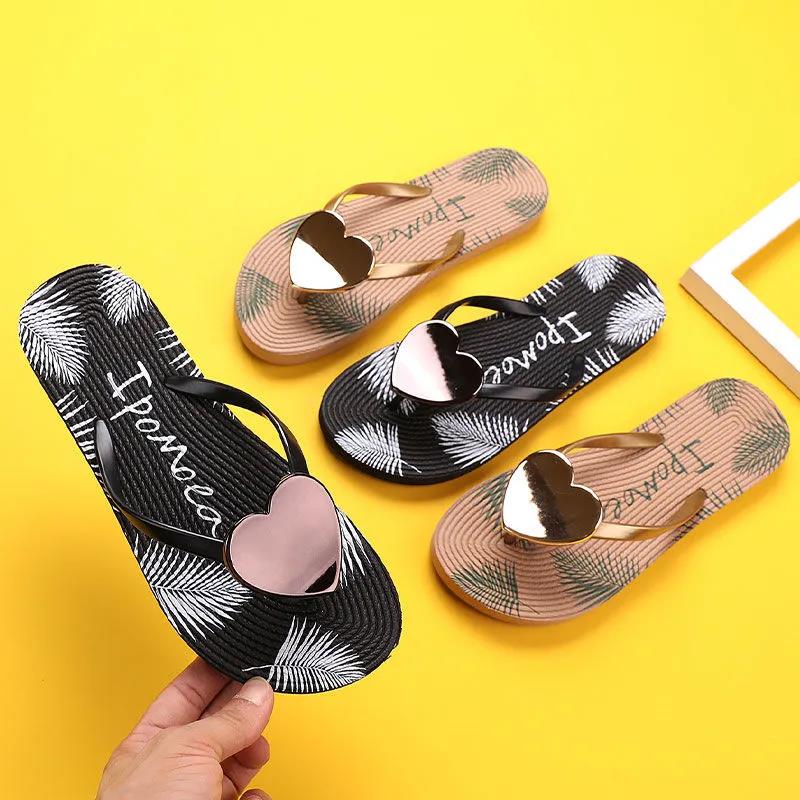 Flip Flops Summer Fashion All-match Peach Heart Flat Sandals and Slippers