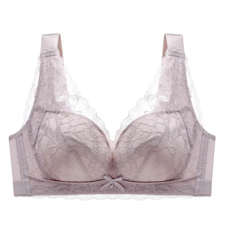 Ultra-thin Plus Size Underwear Women's No Steel Ring Full Cup Big Breasts Show Small Bra Summer Thin Section Breast-receiving Breathable Bra