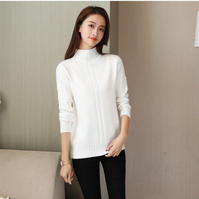 Winter Sweater Women Solid Color Half Turtleneck Sweater Thick Loose Solid Color Base Sweater