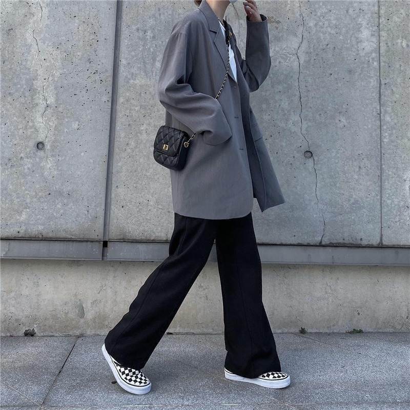 WTEMPO Elastic Waist Super Long Straight Leg Loose and Thin Women's Wide-leg Trousers High Waist Big Pocket