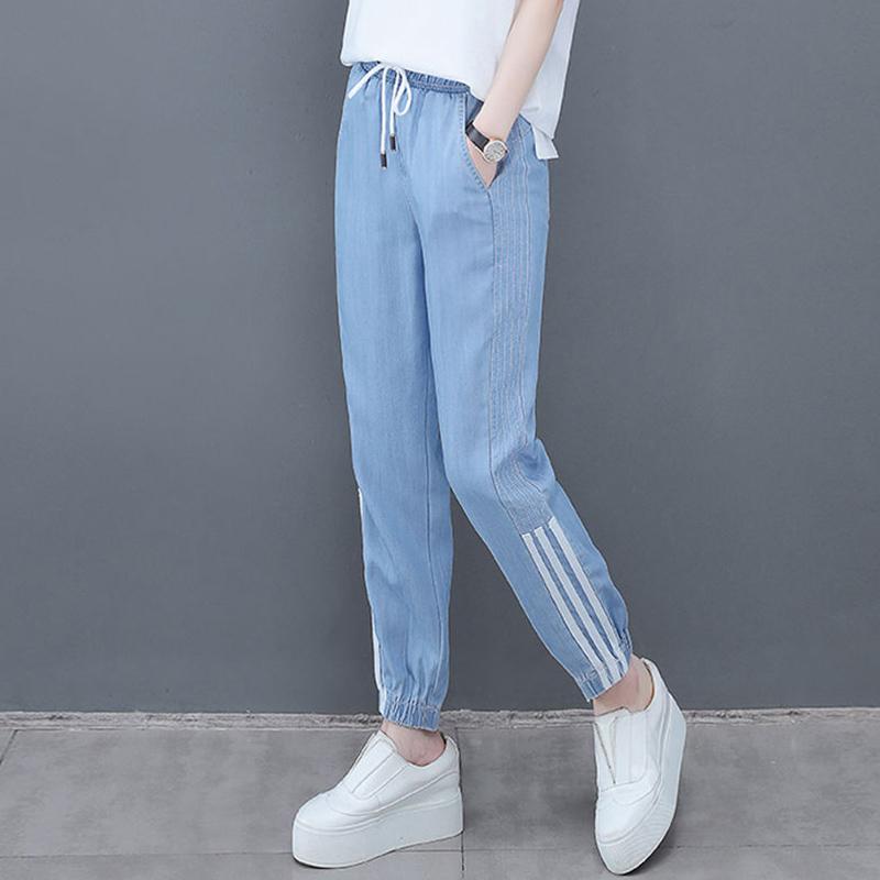 Summer Tencel Thin Pants Female Korean Version Loose and Thin Waist Sports Harem Casual Pants