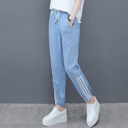 Summer Tencel Thin Pants Female Korean Version Loose and Thin Waist Sports Harem Casual Pants