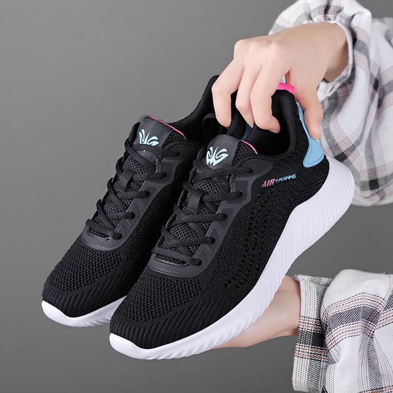 Women Running Shoes Breathable Mesh Lace Up Flat Sneakers Black Sport Woman Designer Shoes for Girls