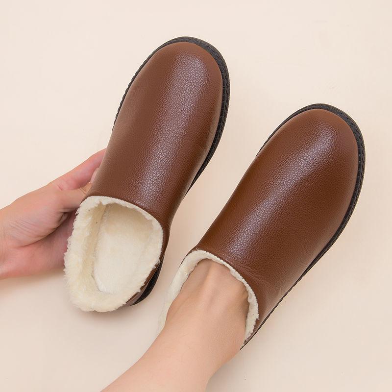 Warm Two-wear Waterproof and Oil-repellent Cotton Shoes Slippers Thick-soled Winter Leather Cotton Shoes