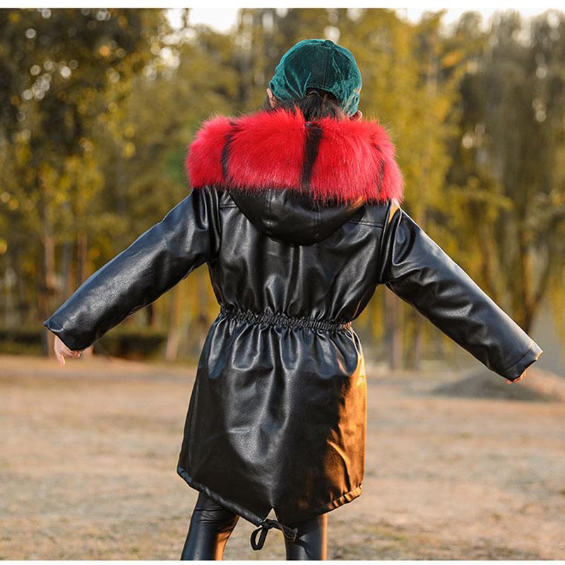 Girls Plus Velvet Thick Mid-length Winter Clothes Windbreaker Warm Coat with Large Fur Collar