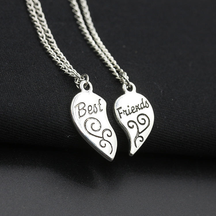 Best Friends Alloy Heart Pendant Honeycomb Love Stitching Pendant Lettering Necklace