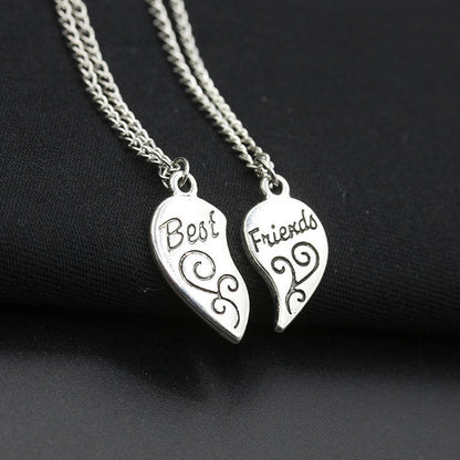 Best Friends Alloy Heart Pendant Honeycomb Love Stitching Pendant Lettering Necklace