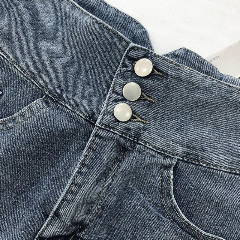 High Waist Denim Shorts Female Summer Korean Version of Ins Retro Metal Chain Design Sense A-line Wide-leg Pants