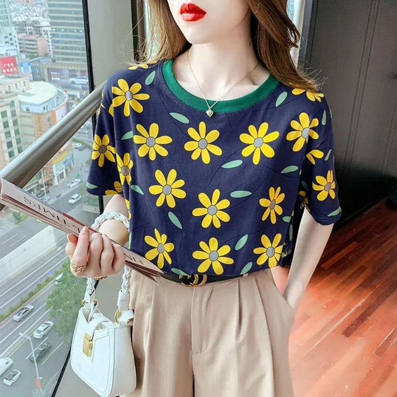 Women's Versatile Printed Short Sleeve  Summer Loose Top T-Shirt