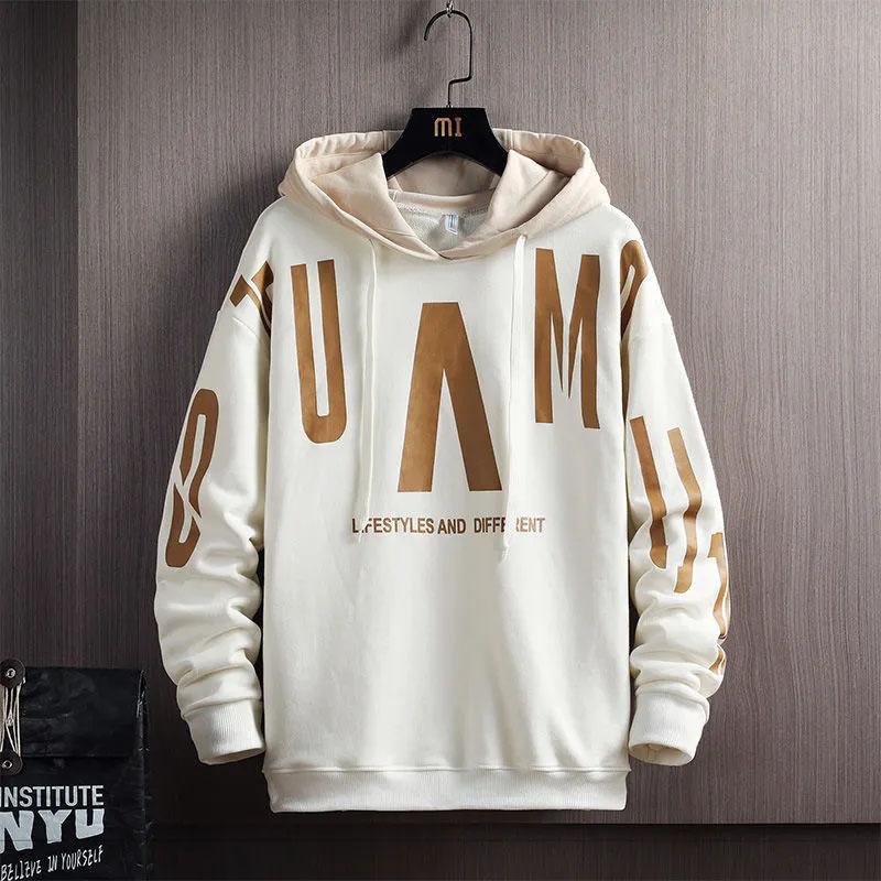 Spring and Autumn Hooded Sweater Men's Splicing Pullover Teen Slim Fit Trend Shirt Top Jacket Men's Clothing
