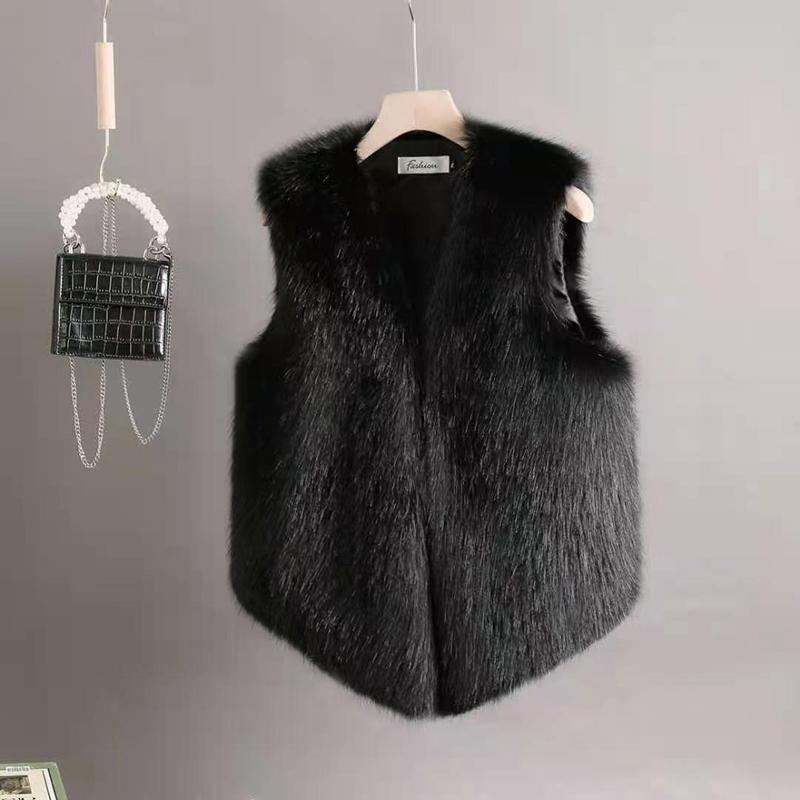 Faux Fur Waistcoat Women's Short Imitation Rex Rabbit Fur Waistcoat Slim and Thin Fur Vest Waistcoat Keeps Warm and Comfortable
