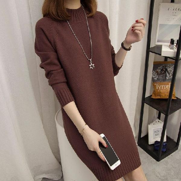 Sweater Women's Mid-length Half High Neck Long-sleeved Pullover Autumn and Winter Bottoming Sweater