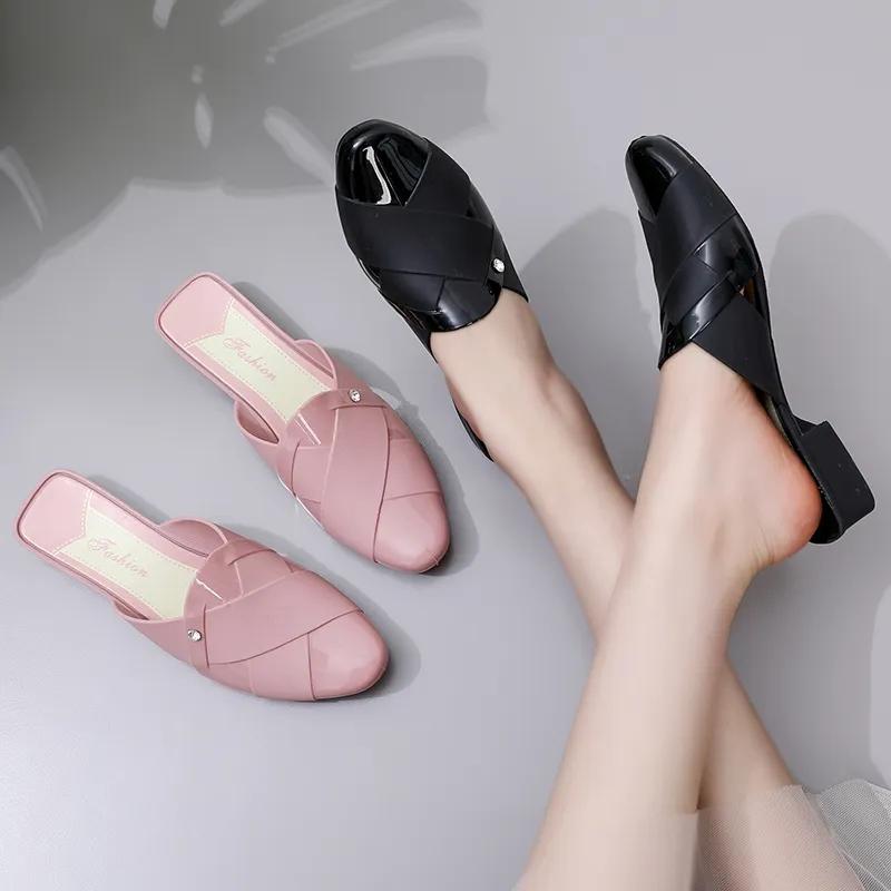 Slippers Women's Summer Fashion Korean Version Casual All-match Comfortable Low-heeled Baotou Slippers Non-slip Soft Bottom Jelly Slippers